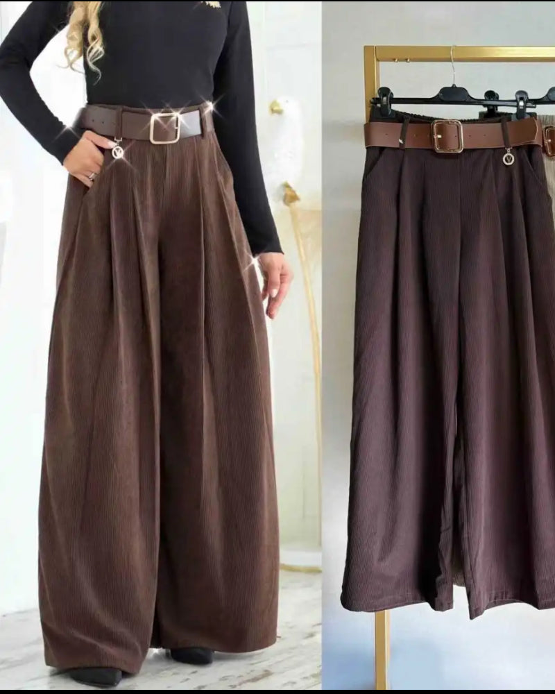 Corduroy Wide Leg Broek met Riem – Chocolate Brown