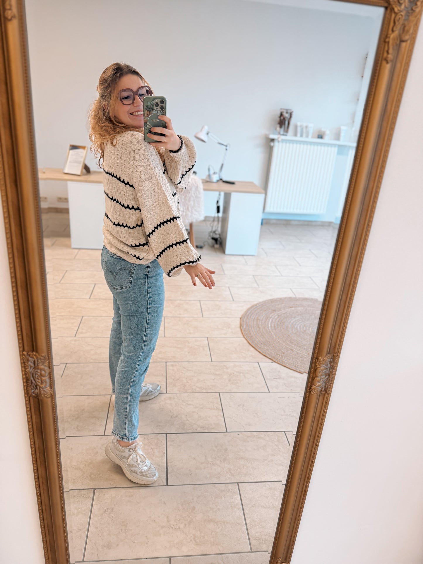 Comfy Knit Sweater – Cream/Black Stripe